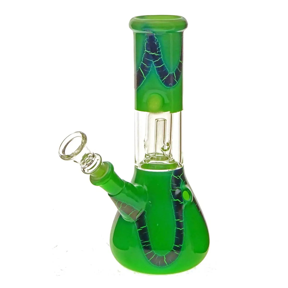Black Leaf Glass Bong with Dome Percolator "Snake" Green