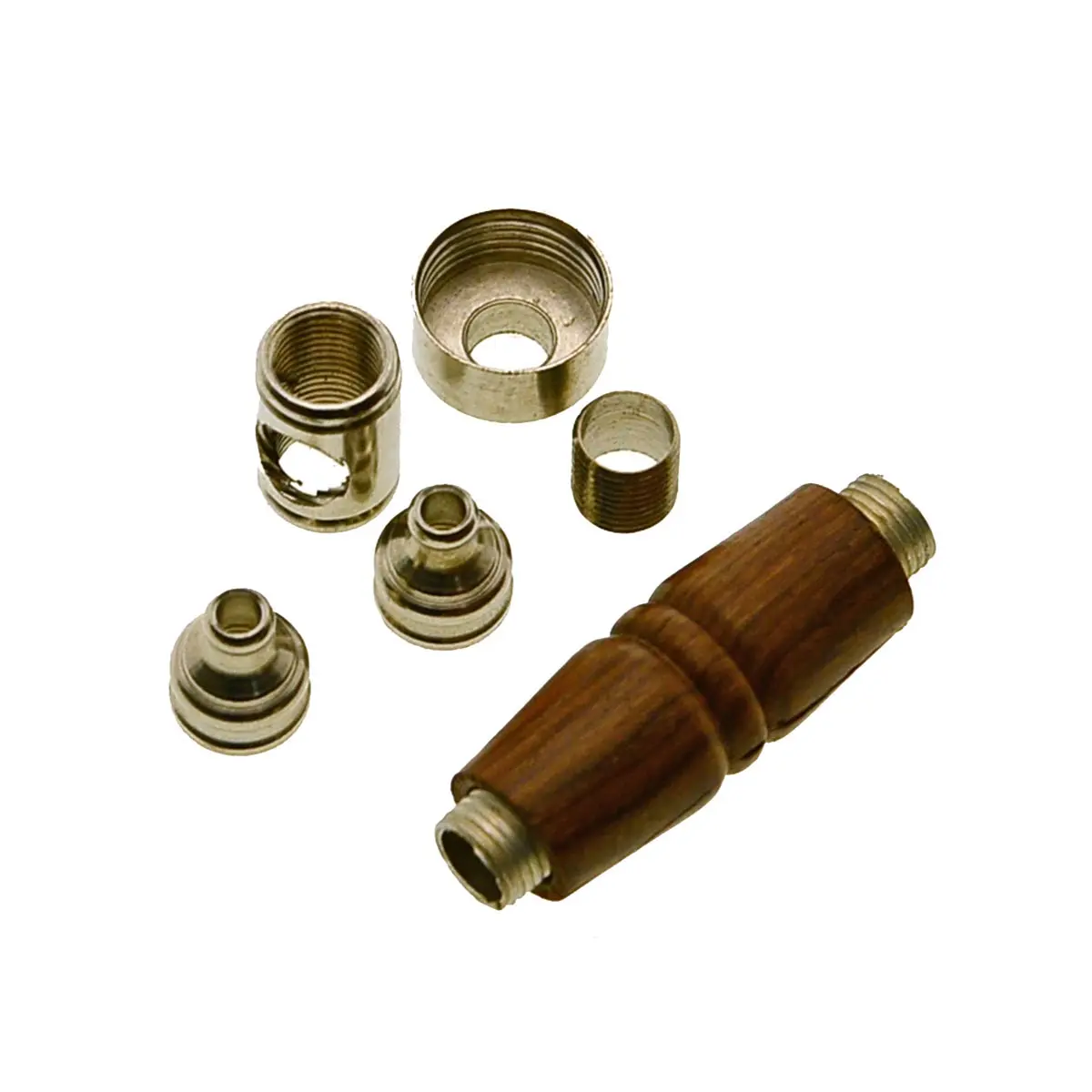 Pipe with wooden handle, metal bowl and shot hole