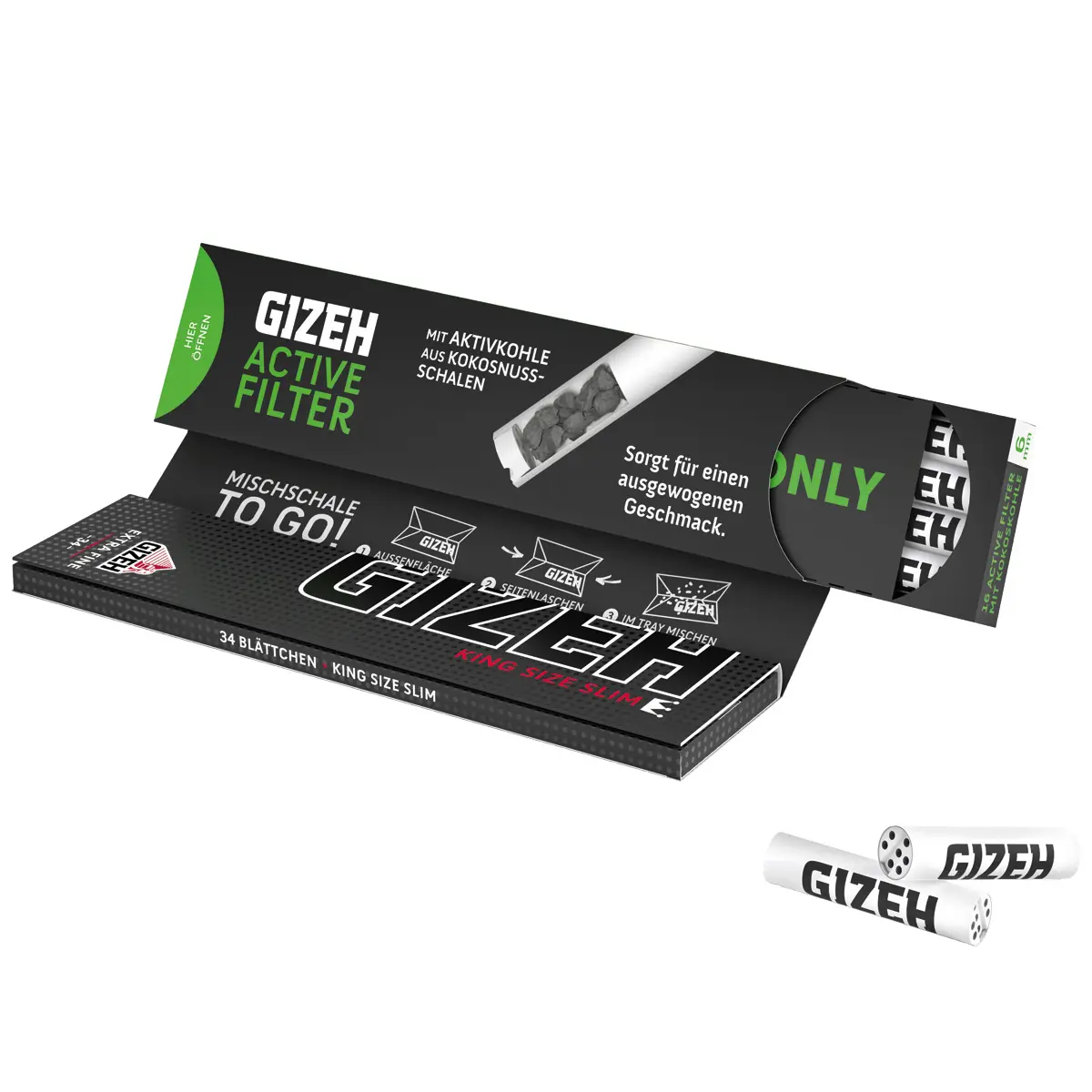 Gizeh Black King Extra Fine Size Silm  + 16 Activated charcoal filter