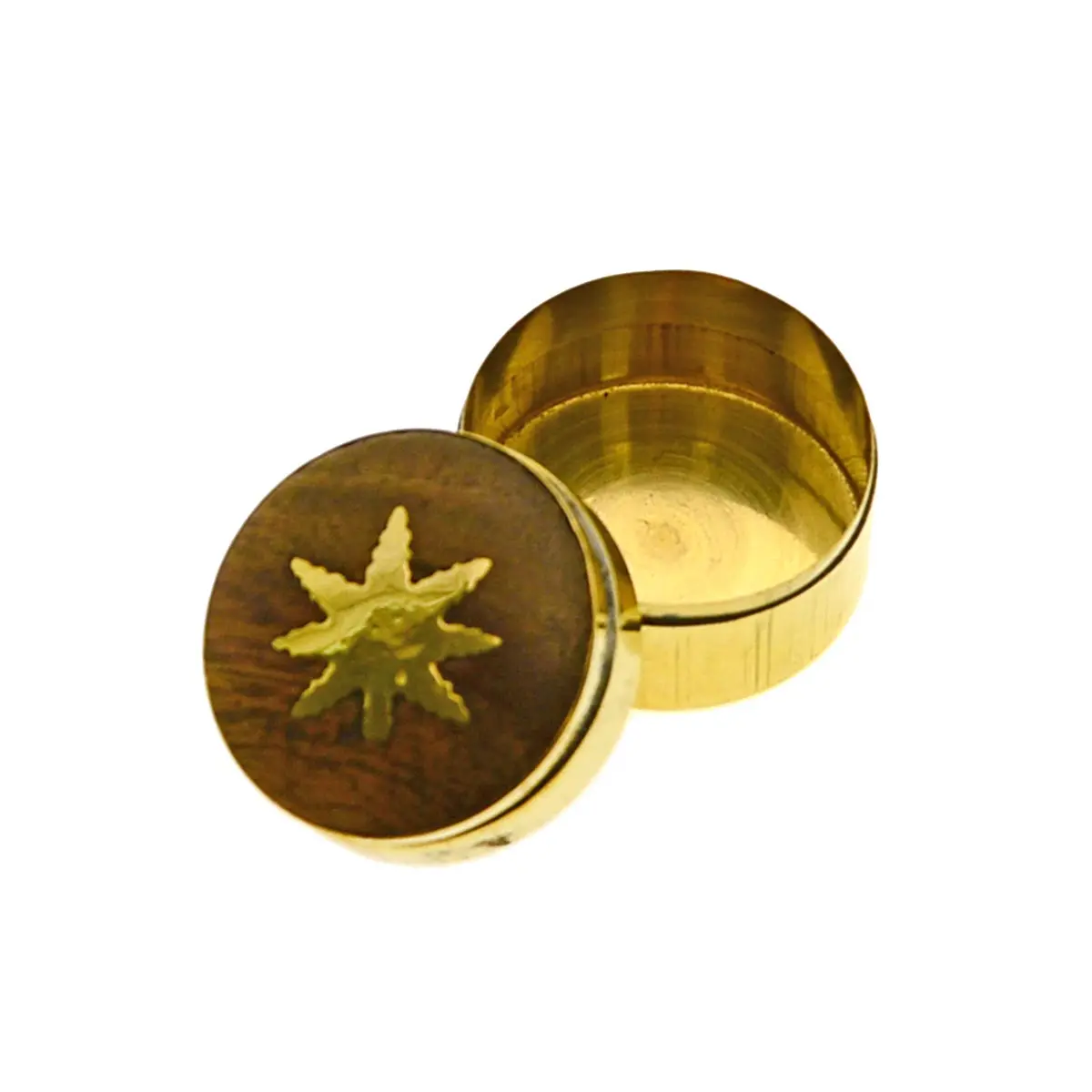 Metal tin with wooden lid Hemp Leaf