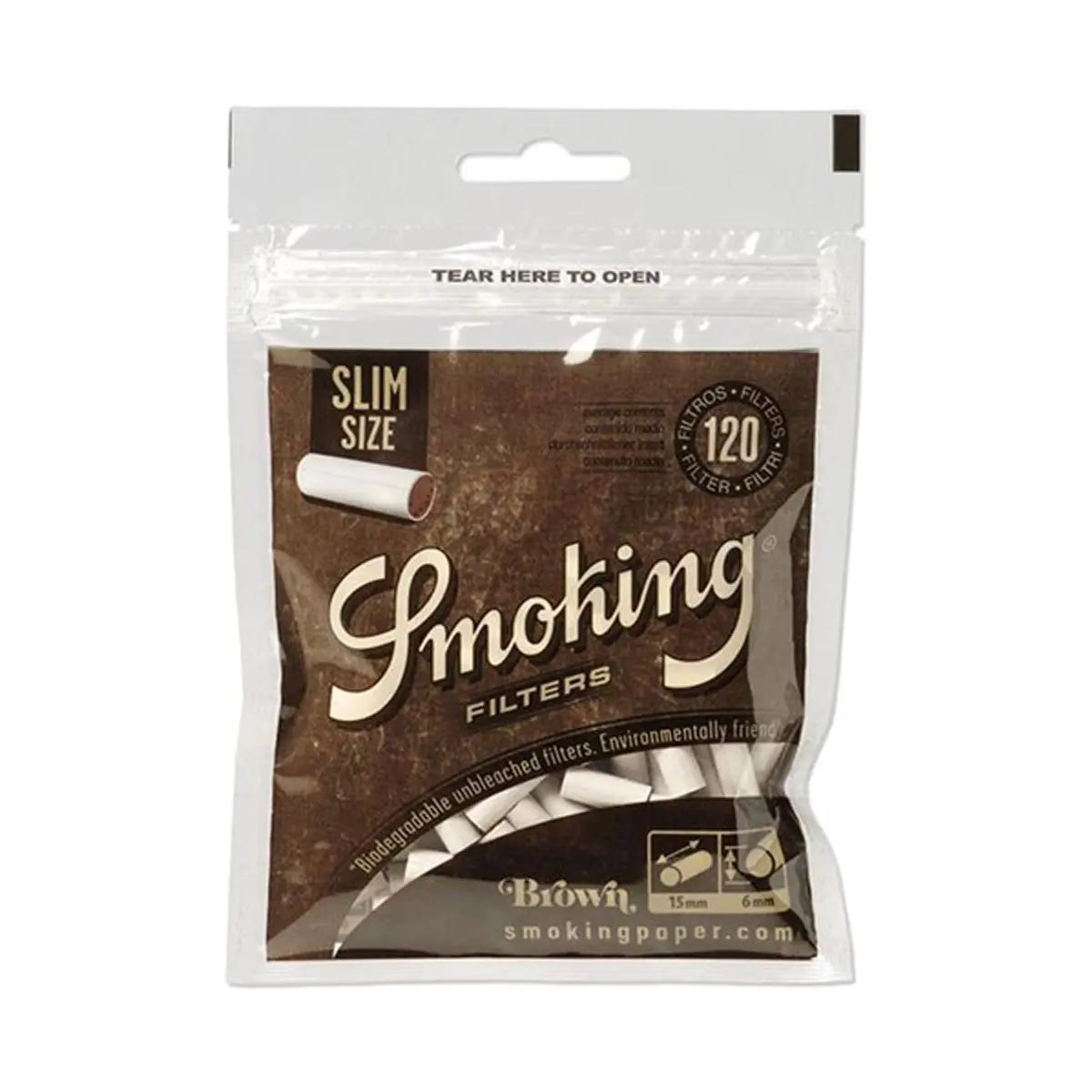 Smoking Cigarette Filters - Brown Unbleached Slim 120 pcs.