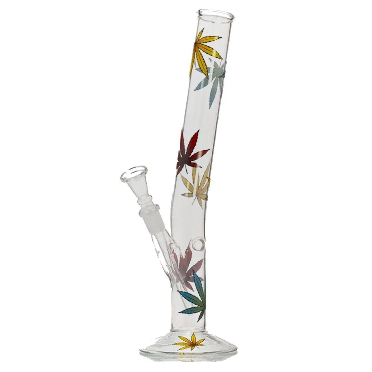 Glass bong with coloured hemp leaf 32cm 14,5