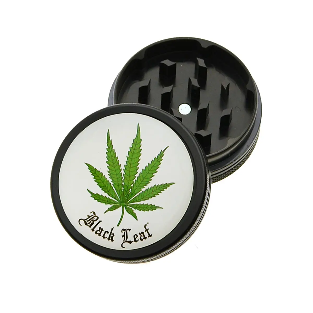 Aluminium Grinder Black Leaf "Hemp Leaf" 5 cm