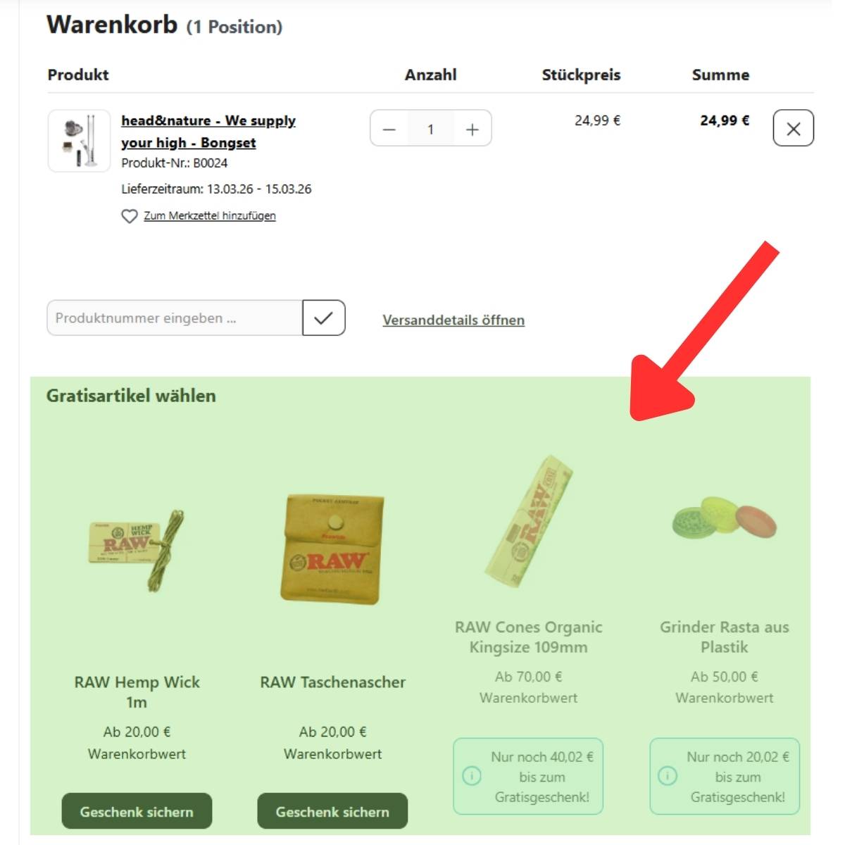 Beispielbild für die Gratisgeschenke im Warenkorb