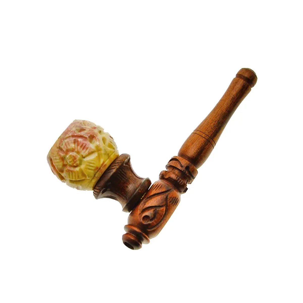 Wooden pipe with soapstone bowl 10 cm