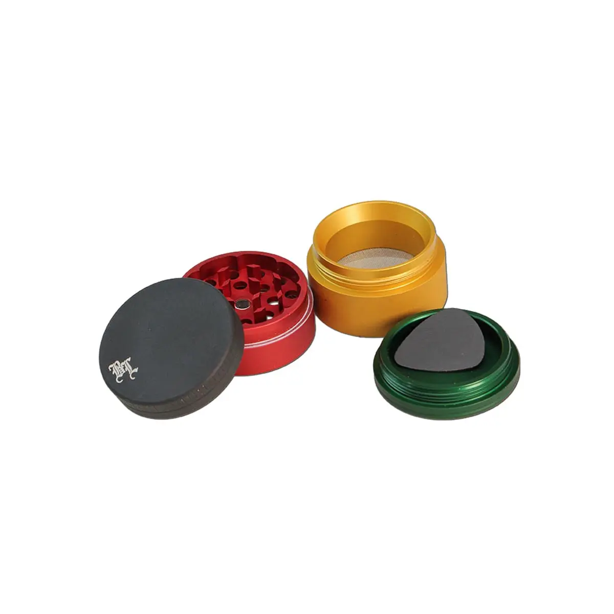 Black Leaf Aluminium Grinder 4-Part matt - rasta