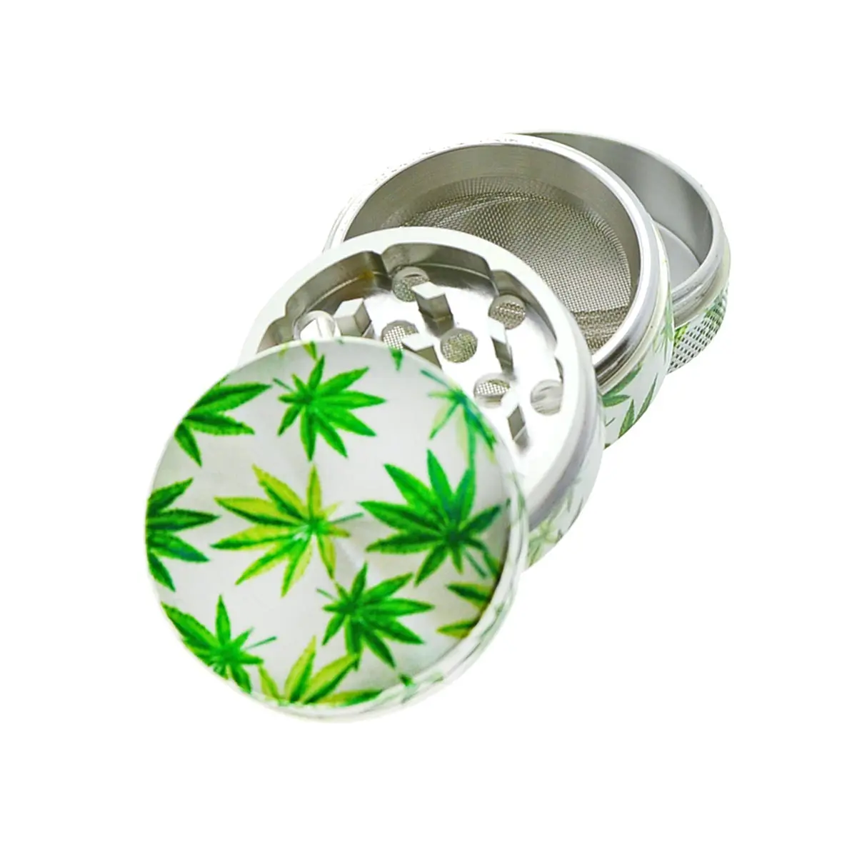 Black Leaf Aluminium Herb Mill 4 pcs. "Hemp Leaves"
