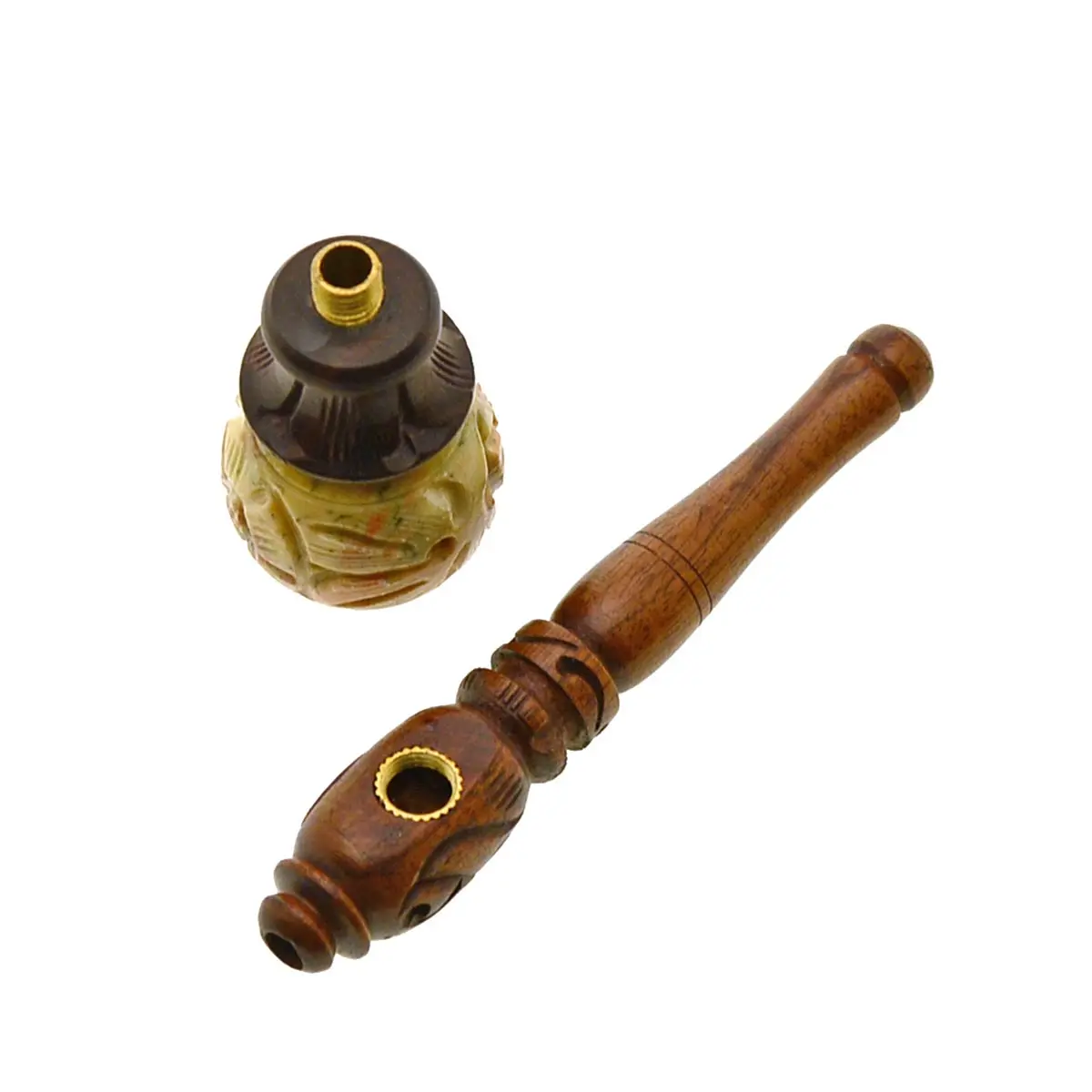 Wooden pipe with soapstone bowl 10 cm