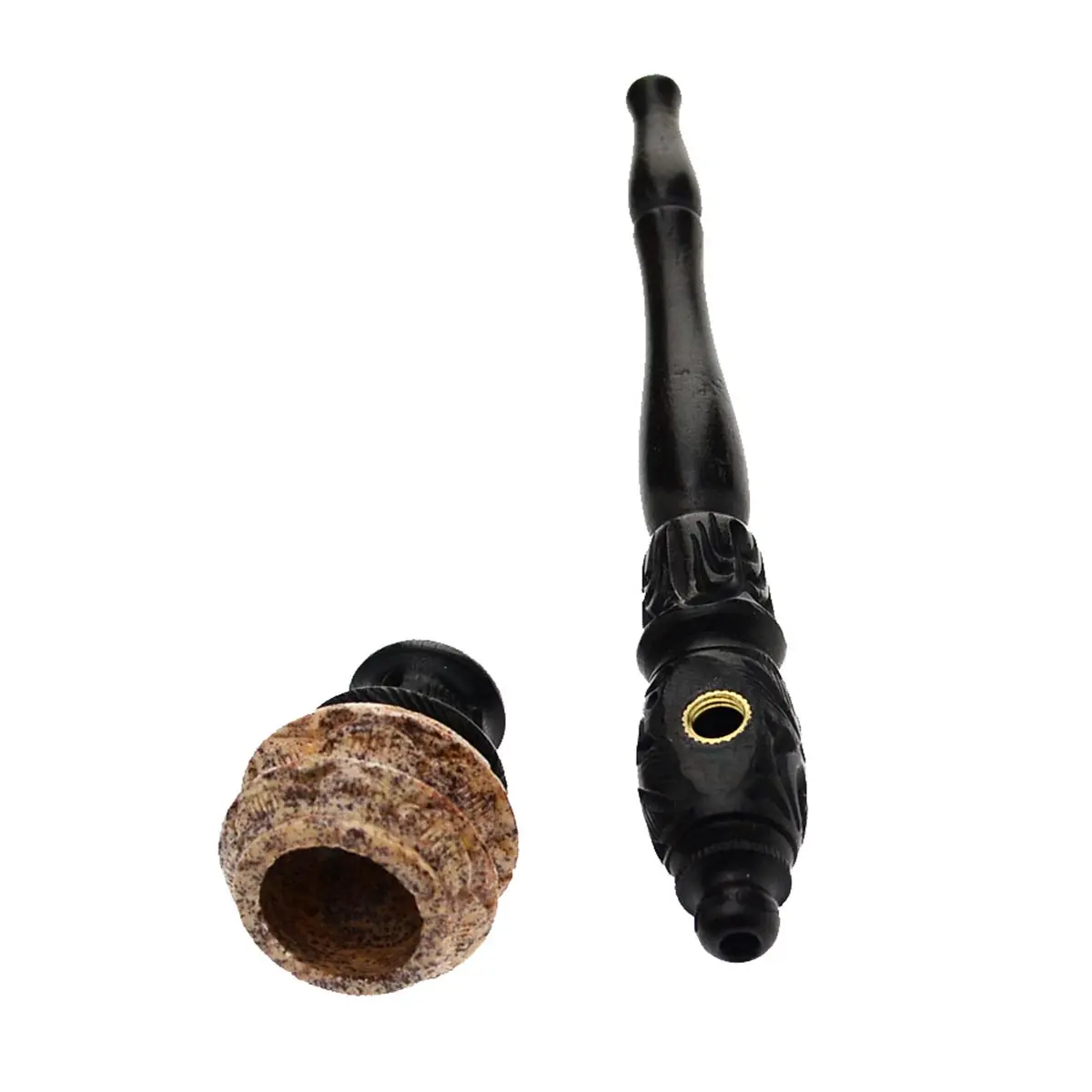 Large Wooden Pipe with Soapstone Bowl - 15,5cm