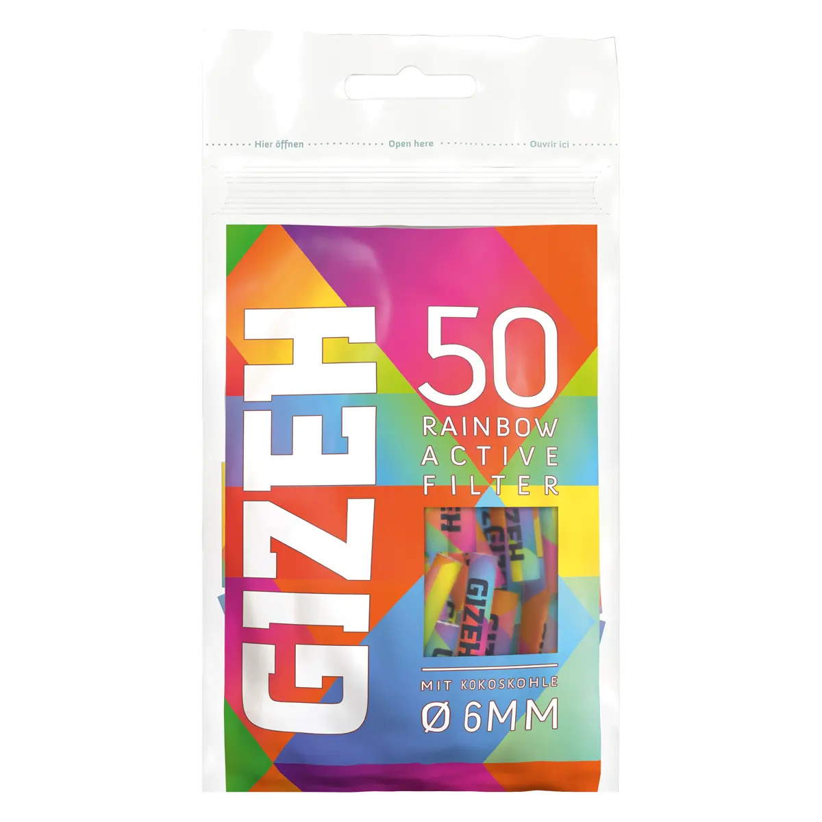 Gizeh activated charcoal filter Slim 6 mm Rainbow