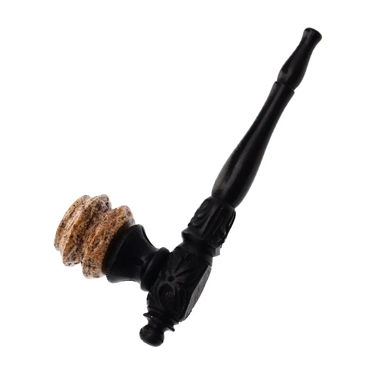 Large Wooden Pipe with Soapstone Bowl - 15,5cm