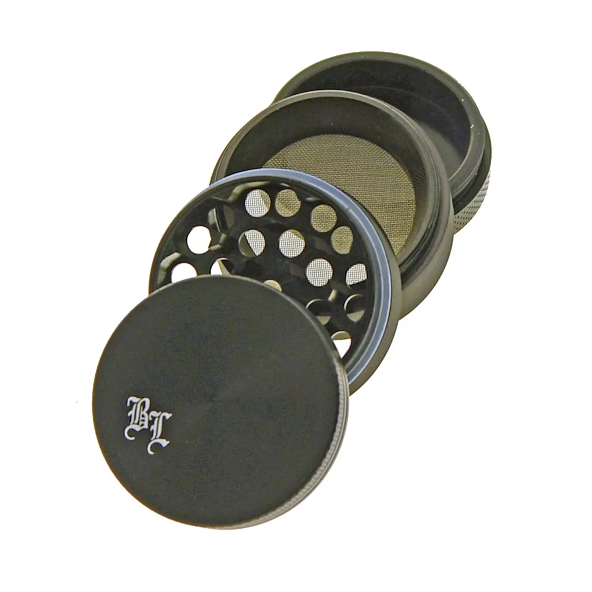 Black Leaf Alu-Grinder anodized with sieve black