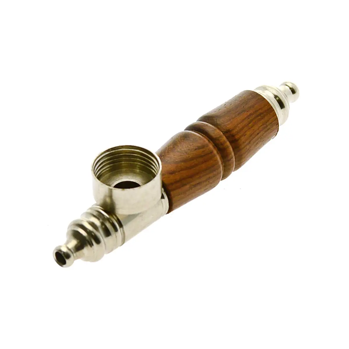 Pipe with wooden handle, metal bowl and shot hole