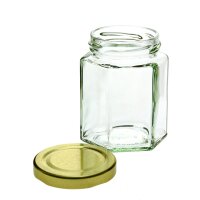 Hexagonal jar, 196 ml with screw cap gold
