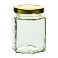 Hexagonal jar, 196 ml with screw cap gold