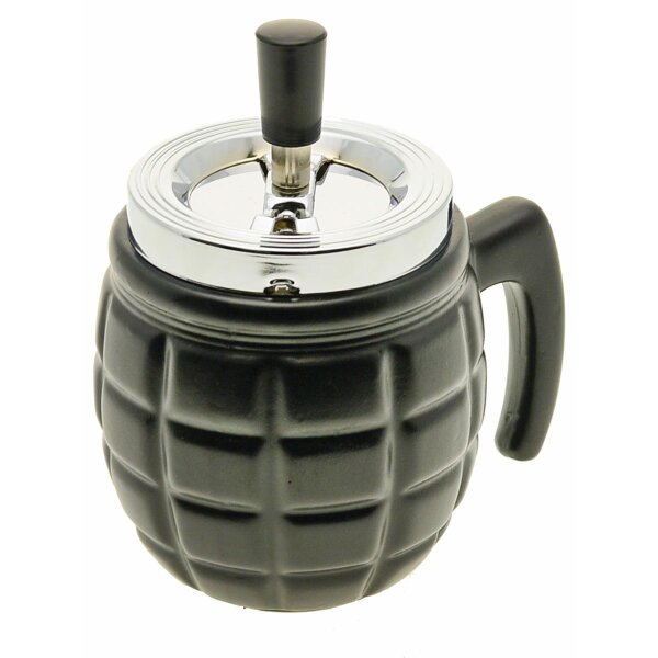 Ashtray with rotating cover hand grenade