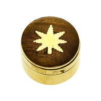 Metal tin with wooden lid Hemp Leaf